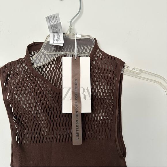 New Zara Brown Seamless Mesh Bodysuit Top Size Large - Picture 13 of 13